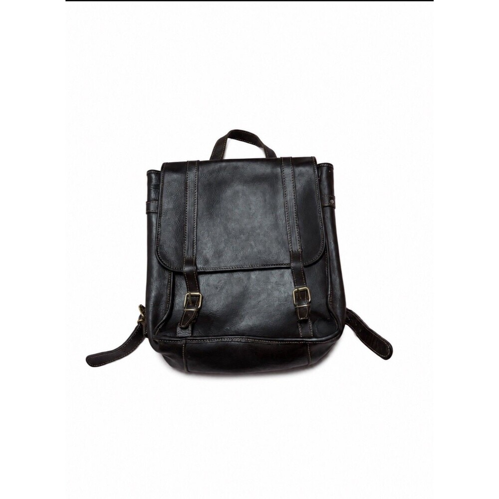 Vintage Genuine Brown Leather 12” Tall 11” Wide 4” Depth Backpack Unisex Adult